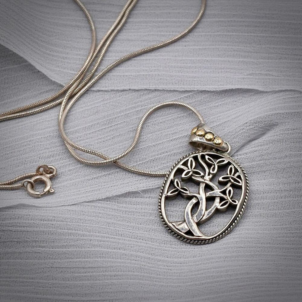 Keith Jack Tree of Life Pendant 18K Gold 925 Sterling Celtic Necklace 18"